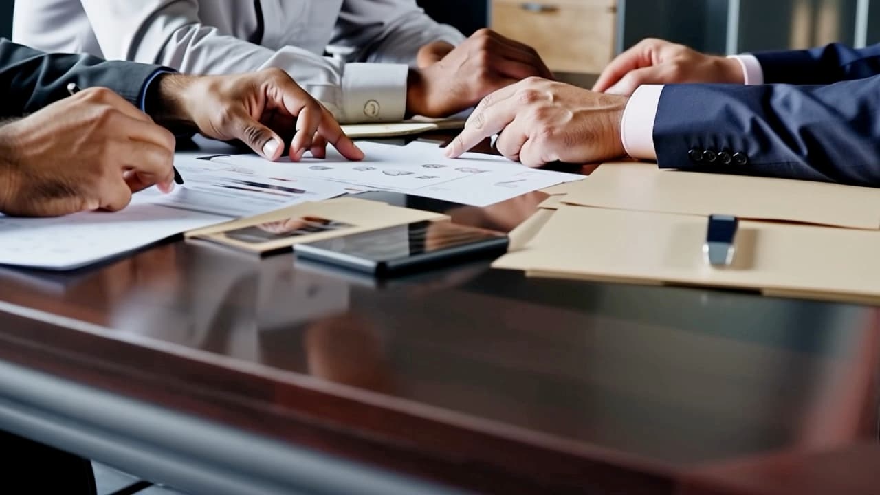 Abogados y cliente revisando documentos para tomar una primera decisión estratégica